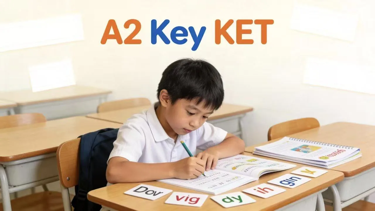 Student practicing A2 Key KET English exercises in class